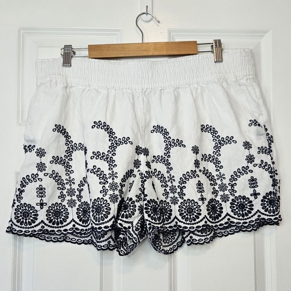 J.Crew Linen Blend White & Black Eyelet Embroidered Lined Shorts XL - Picture 4 of 9